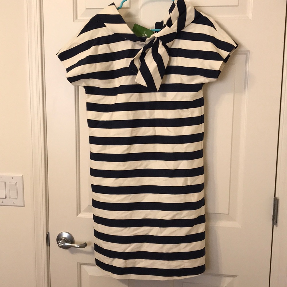 New Kate Spade Bow Navy Striped Savi Dress S RARE
